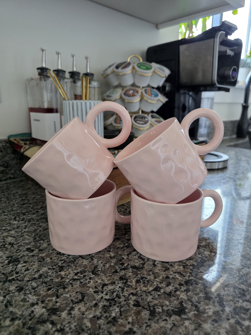 Pink Textured Ceramic Coffee Mug - Set of 4